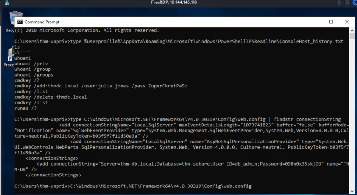 web.config containing db_admin password in plaintext connection string